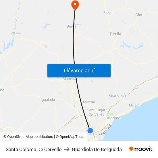 Santa Coloma De Cervelló to Guardiola De Berguedà map