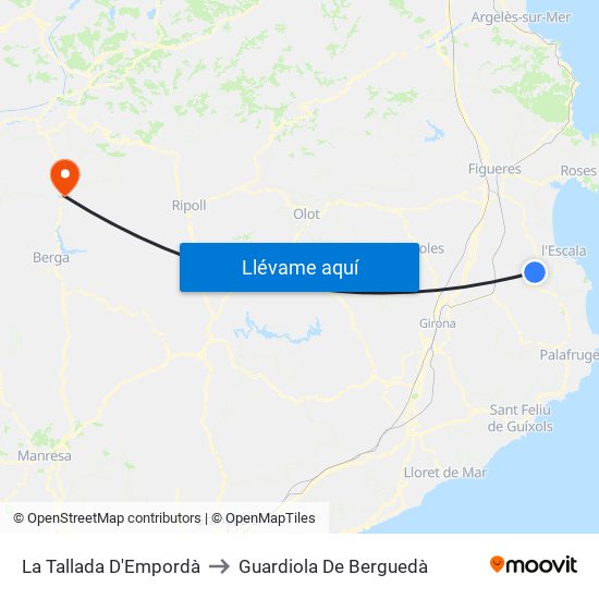 La Tallada D'Empordà to Guardiola De Berguedà map