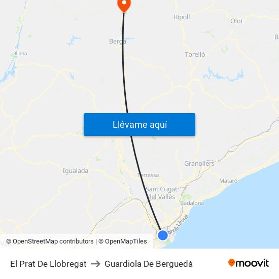 El Prat De Llobregat to Guardiola De Berguedà map