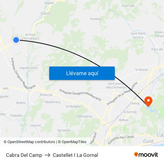 Cabra Del Camp to Castellet I La Gornal map