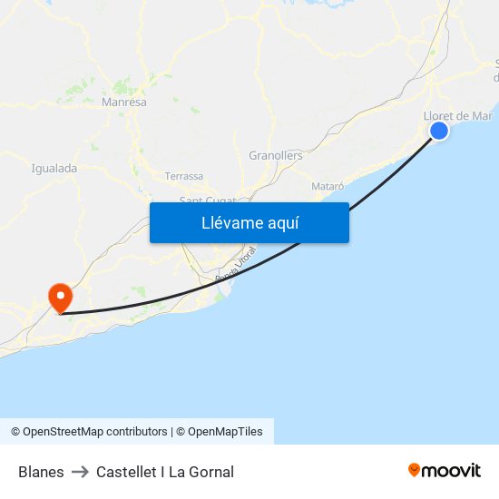 Blanes to Castellet I La Gornal map