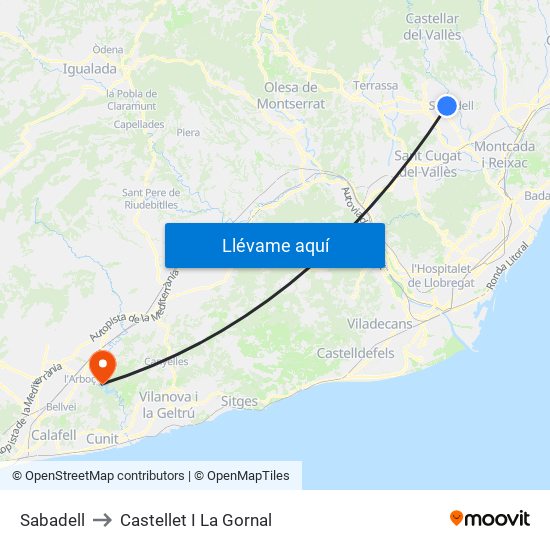 Sabadell to Castellet I La Gornal map