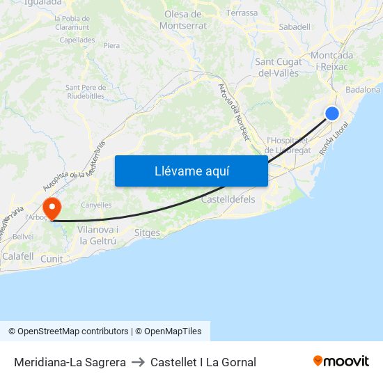 Meridiana-La Sagrera to Castellet I La Gornal map
