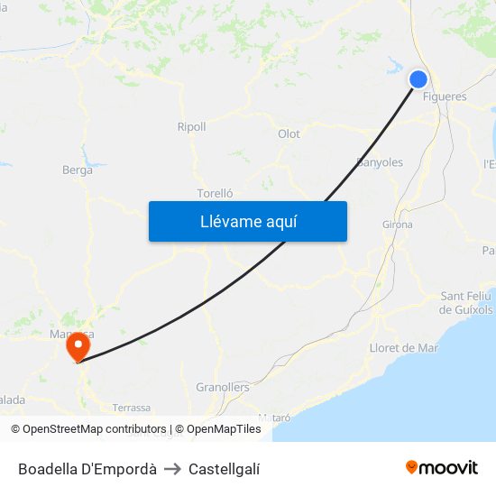 Boadella D'Empordà to Castellgalí map