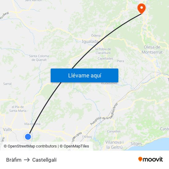Bràfim to Castellgalí map