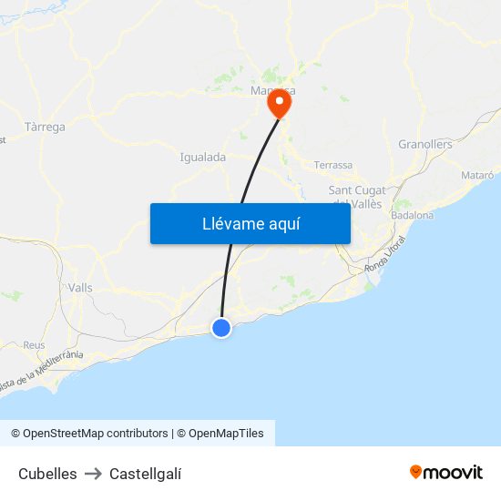 Cubelles to Castellgalí map