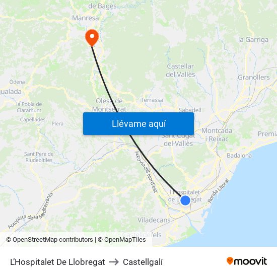 L’Hospitalet De Llobregat to Castellgalí map
