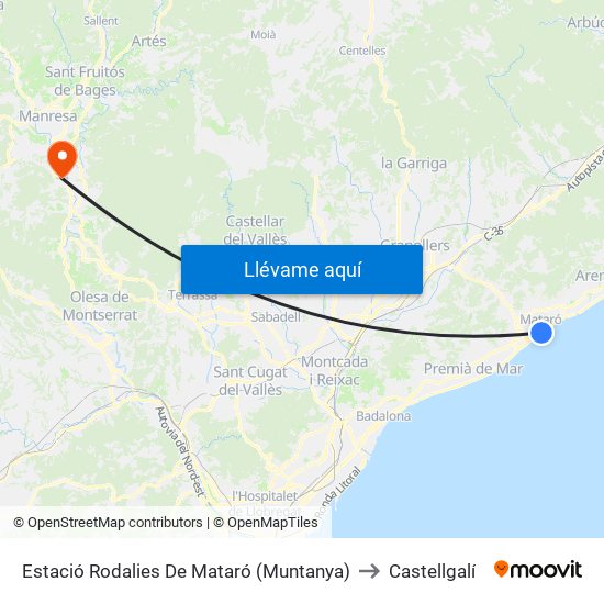 Estació Rodalies De Mataró (Muntanya) to Castellgalí map