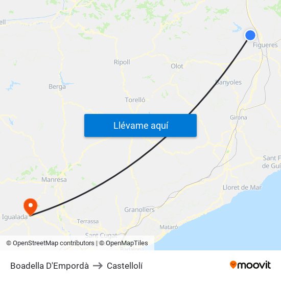Boadella D'Empordà to Castellolí map