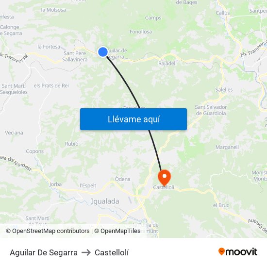 Aguilar De Segarra to Castellolí map
