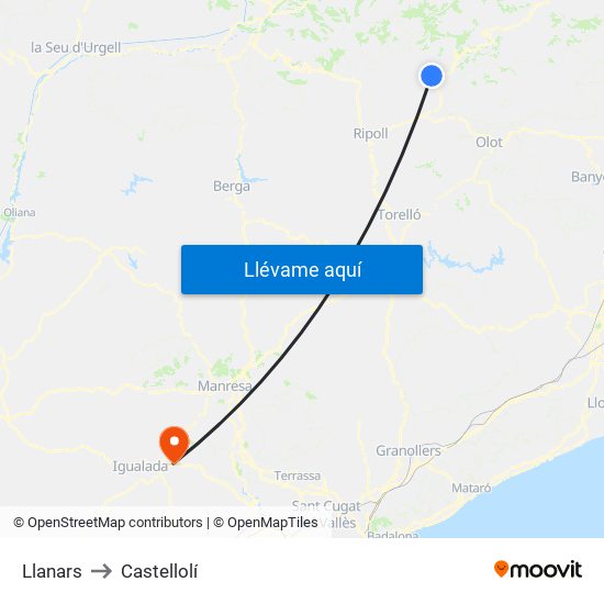 Llanars to Castellolí map