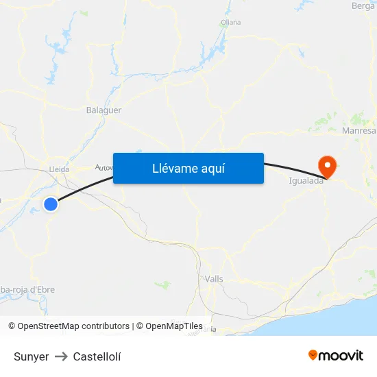 Sunyer to Castellolí map