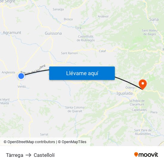 Tàrrega to Castellolí map