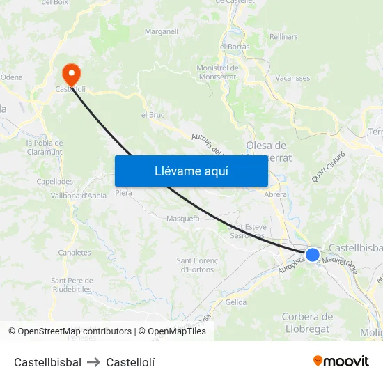 Castellbisbal to Castellolí map