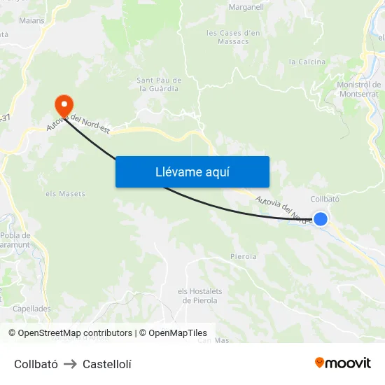 Collbató to Castellolí map