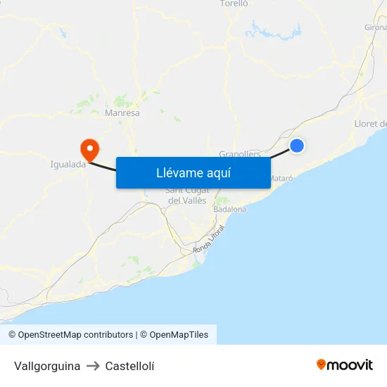Vallgorguina to Castellolí map