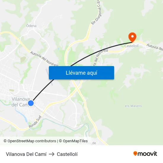 Vilanova Del Camí to Castellolí map