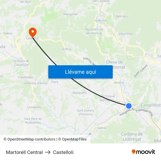 Martorell Central to Castellolí map