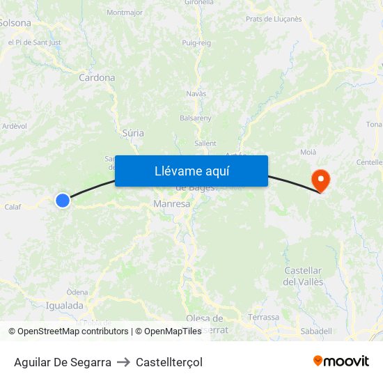 Aguilar De Segarra to Castellterçol map