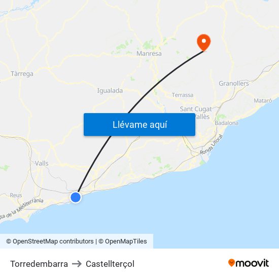 Torredembarra to Castellterçol map