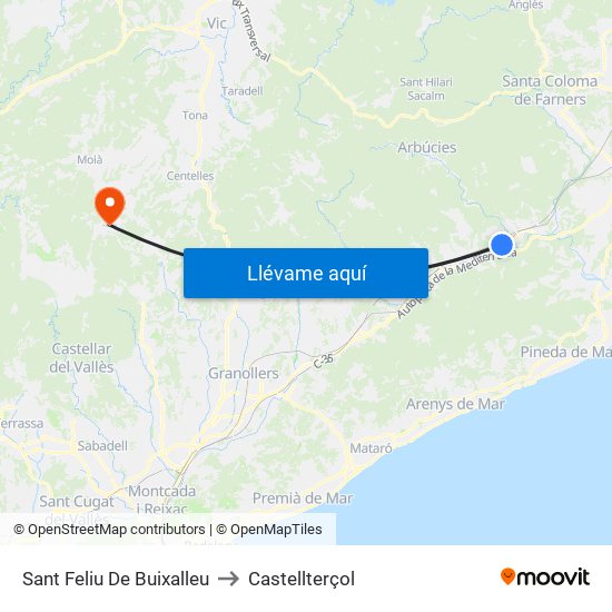 Sant Feliu De Buixalleu to Castellterçol map