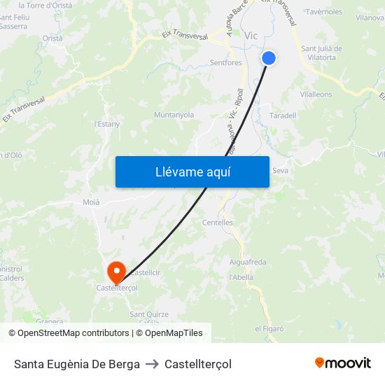 Santa Eugènia De Berga to Castellterçol map