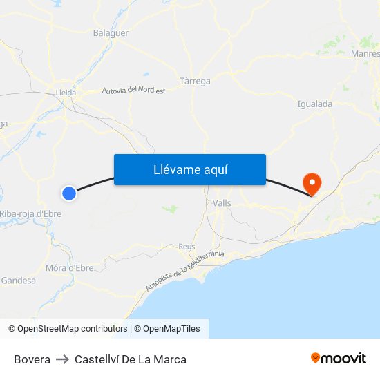 Bovera to Castellví De La Marca map