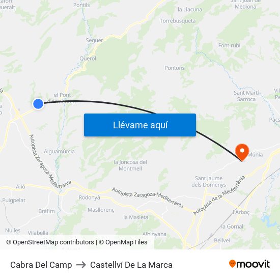 Cabra Del Camp to Castellví De La Marca map