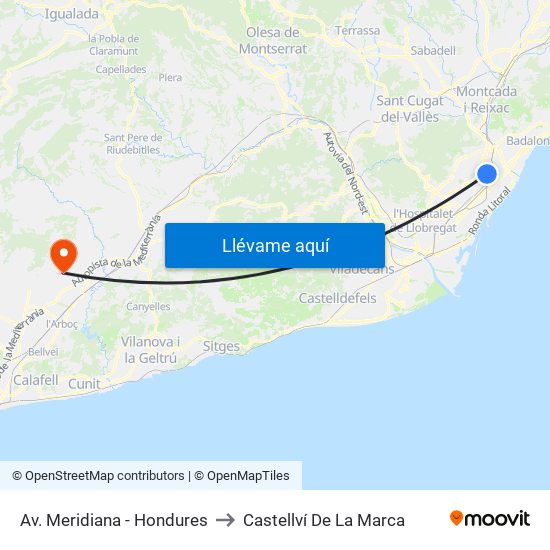 Av. Meridiana - Hondures to Castellví De La Marca map