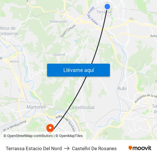 Terrassa Estacio Del Nord to Castellví De Rosanes map