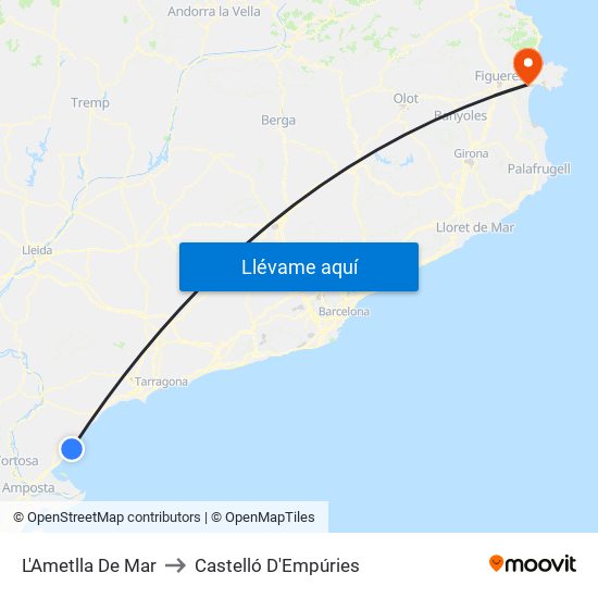 L'Ametlla De Mar to Castelló D'Empúries map