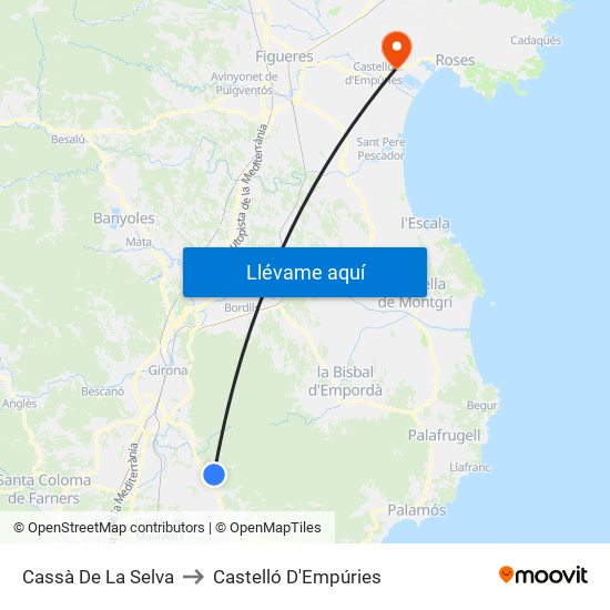 Cassà De La Selva to Castelló D'Empúries map