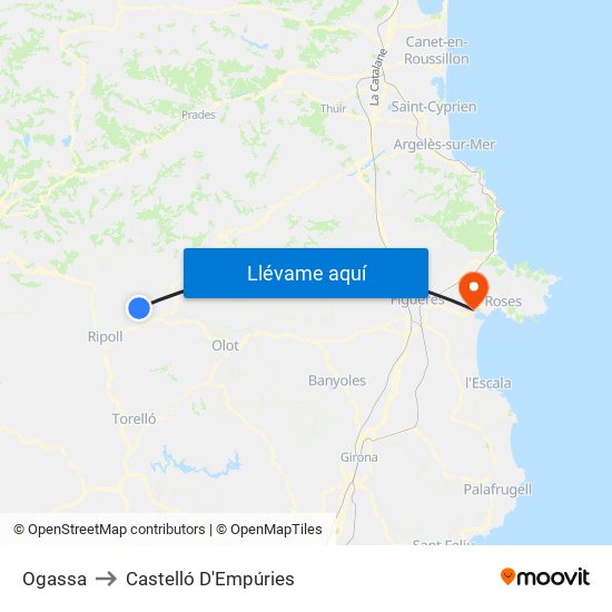 Ogassa to Castelló D'Empúries map