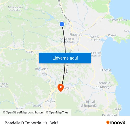 Boadella D'Empordà to Celrà map