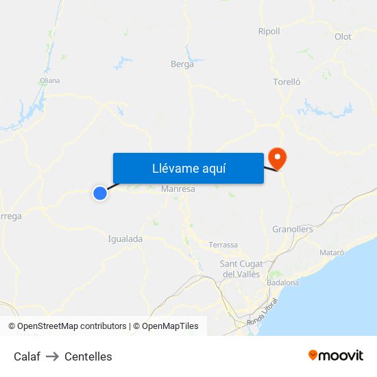 Calaf to Centelles map