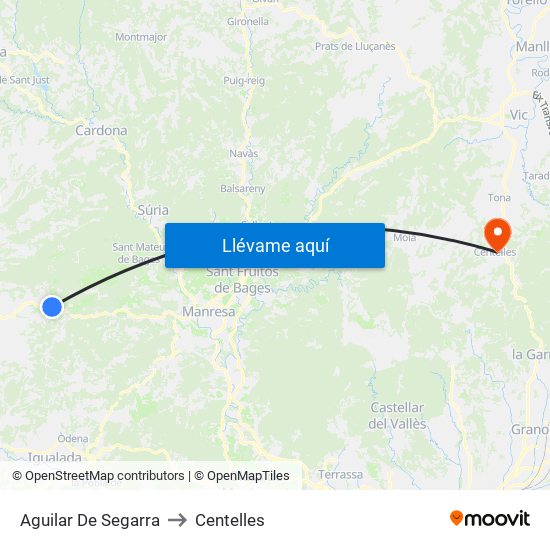 Aguilar De Segarra to Centelles map