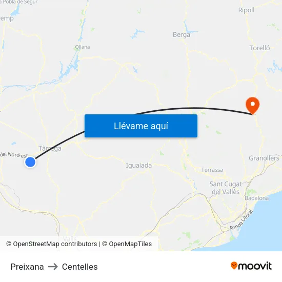 Preixana to Centelles map