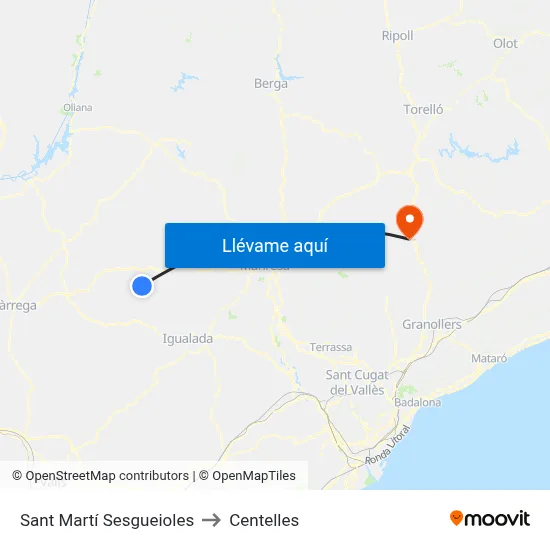 Sant Martí Sesgueioles to Centelles map
