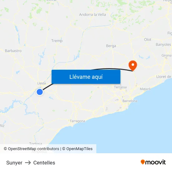 Sunyer to Centelles map