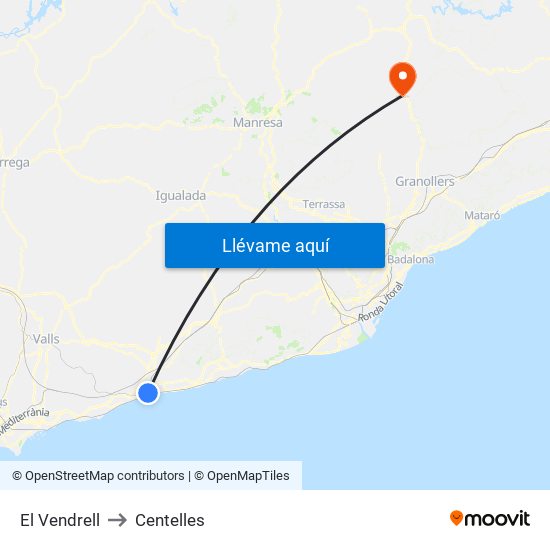 El Vendrell to Centelles map