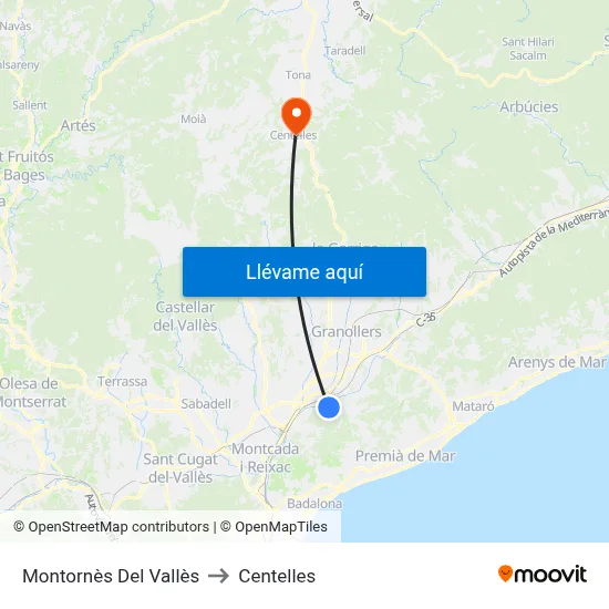Montornès Del Vallès to Centelles map