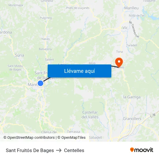Sant Fruitós De Bages to Centelles map