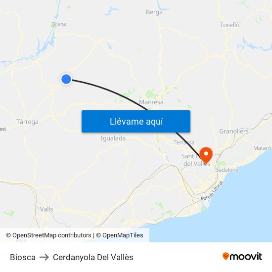Biosca to Cerdanyola Del Vallès map