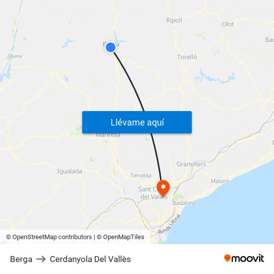 Berga to Cerdanyola Del Vallès map