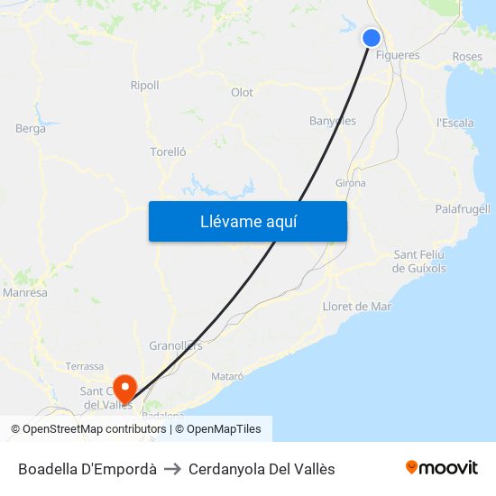 Boadella D'Empordà to Cerdanyola Del Vallès map