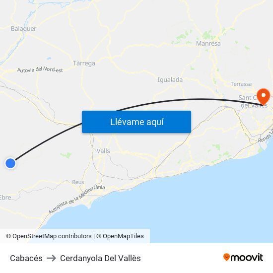Cabacés to Cerdanyola Del Vallès map