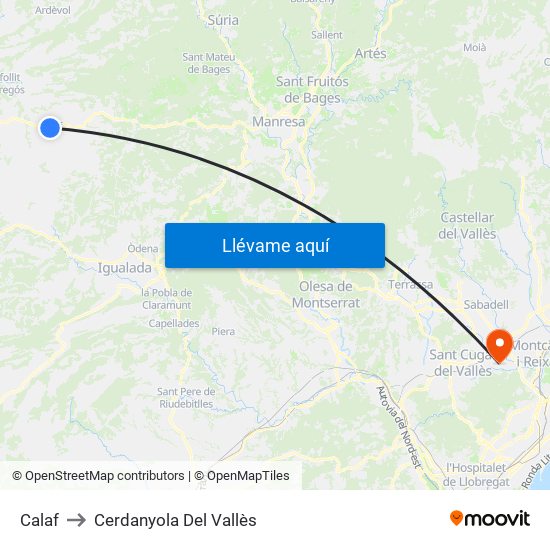Calaf to Cerdanyola Del Vallès map