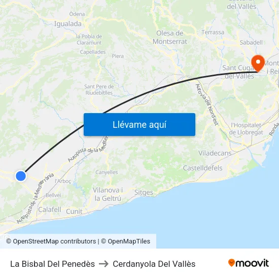 La Bisbal Del Penedès to Cerdanyola Del Vallès map