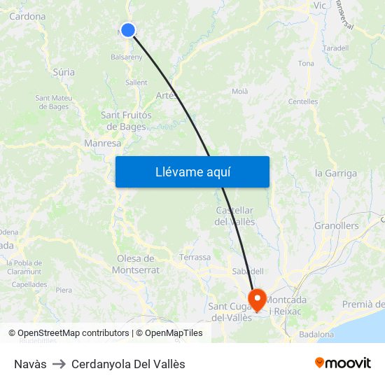 Navàs to Cerdanyola Del Vallès map