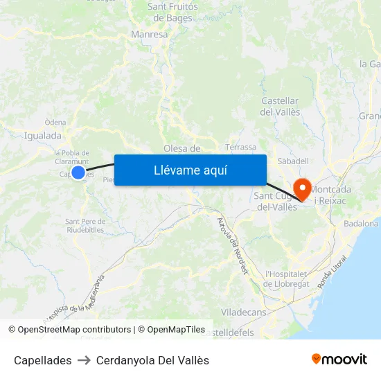 Capellades to Cerdanyola Del Vallès map